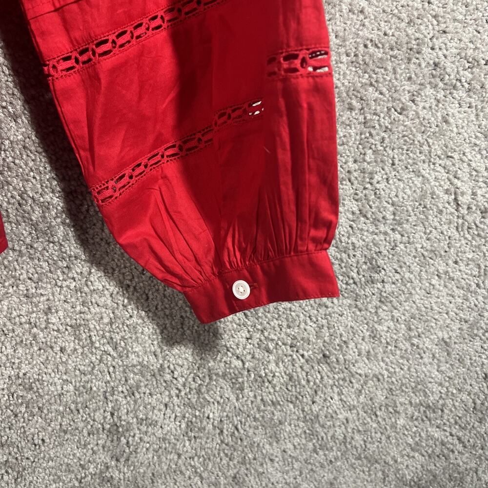 Madewell Women's XXL 2XL Red Lace Pintuck Long Puff Sleeve Blouse NWT Boho Top - Picture 9 of 15